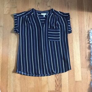Navy blue and white shirt/blouse